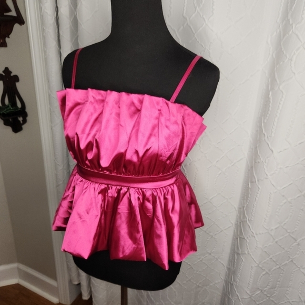 NWT Thirty Thirty LA Pop Pink Ruched Bust Peplum Crop Top Size XS